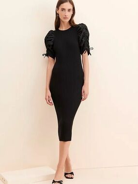 En Saison Maxime Midi voluminous puffed sleeves Dress NWOT